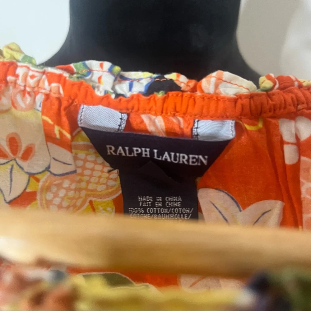 Ralph Lauren Kids Orange Floral Short Sleeve Peplum Cotton‎ Top Sz 3T